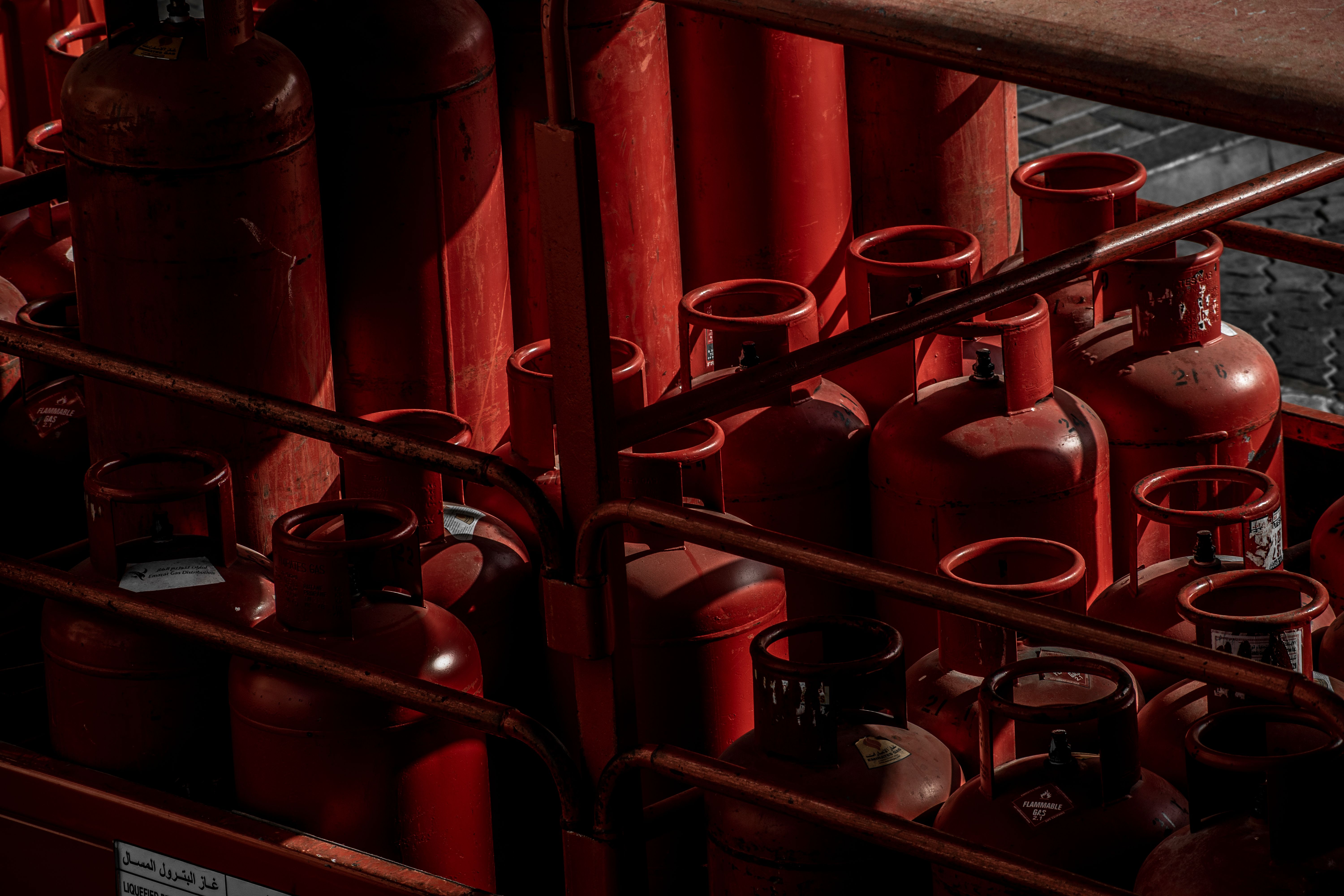 Propane cylinders in a supply rack